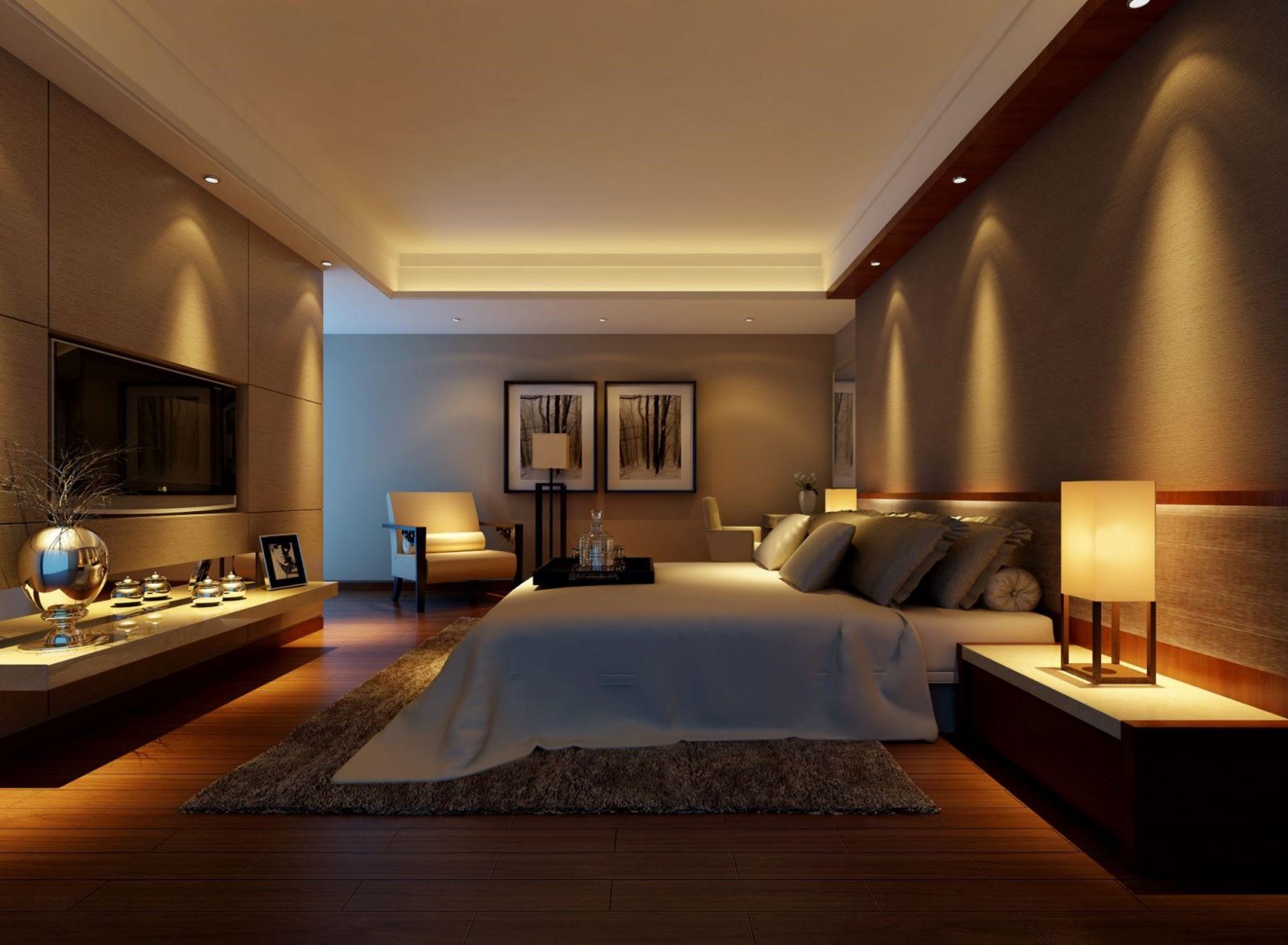 Bạn muốn có một phòng ngủ đẹp, tiện nghi và sang trọng? Hãy xem hình ảnh về phòng ngủ với trần thạch cao độc đáo và tinh tế, sử dụng đèn led màu làm điểm nhấn làm tăng sự ấm áp cho không gian của gia đình bạn.