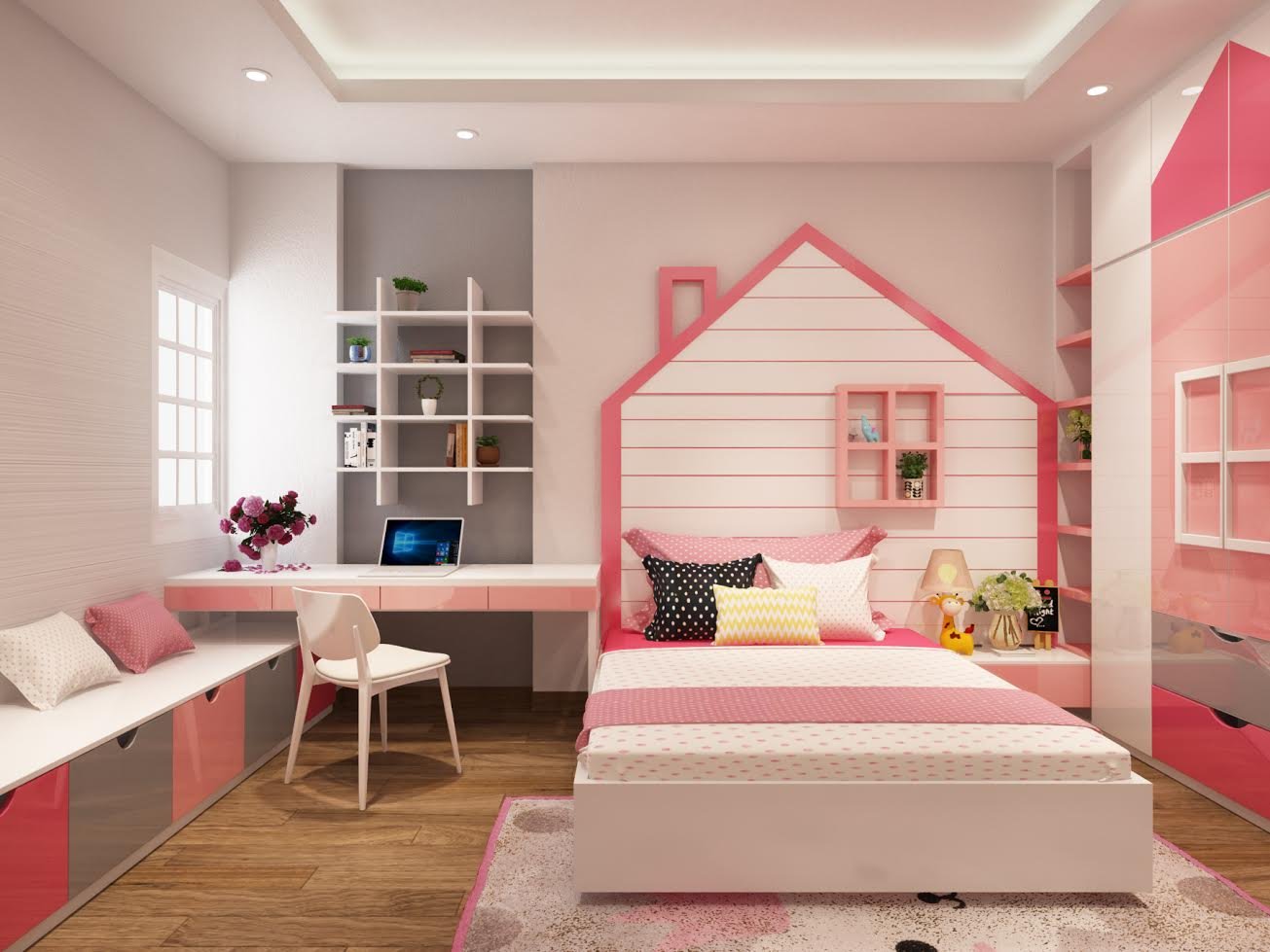 Mẫu nội thất phòng ngủ bé gái màu hồng đáng yêu tại Nghệ An
